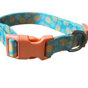 Pineapple Print Dog Collar Size Large Peach Blue Yellow Summer Spring
